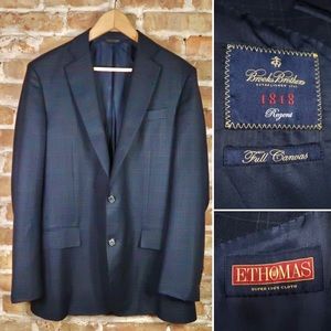 Brooks Brothers 1818 Regent E Thomas Full Canvas Jacket Blazer in Navy Check 40L